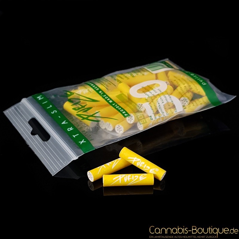 50x PURIZE® Aktivkohlefilter XTRA Slim Yellow ø 5,9mm Keramikkappen Rolling gelb